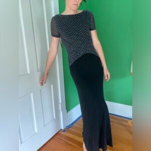 Vintage 90s Andrea Polizzi for Rex Lester Black and Gray Two-Tone Maxi Dress